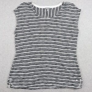 T by Talbots Top Womens Small Scoop Neck Knit Blouse Black Striped Sleeveless